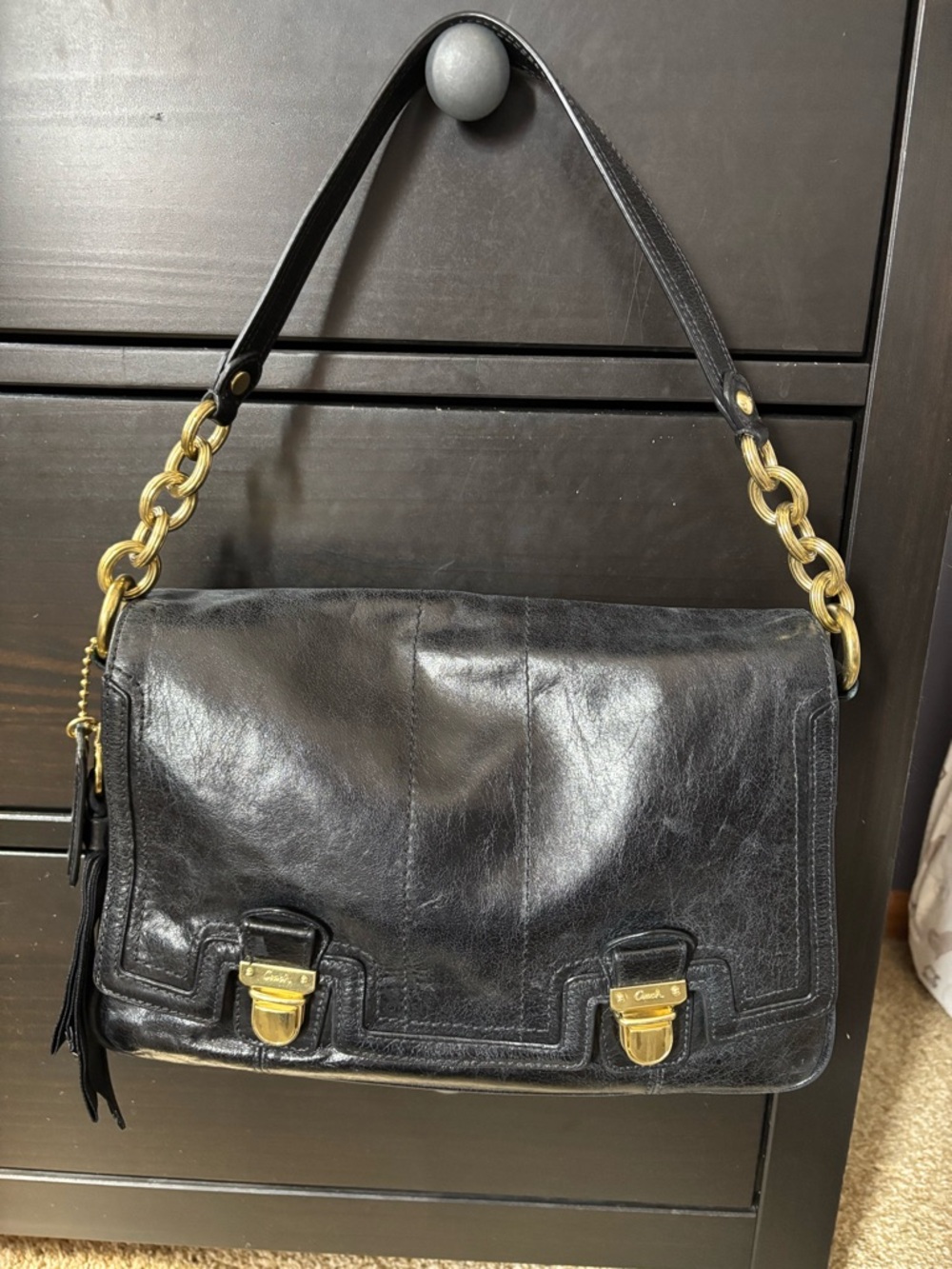 Vintage Y2K Coach Black Leather Poppy Collection Handbag 17925